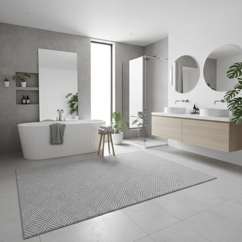 Plastmatta i modernt badrum