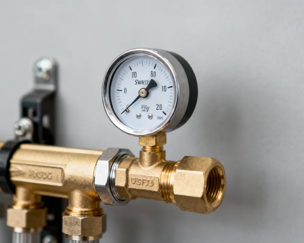 Analog tryckmätare som visar provtryck