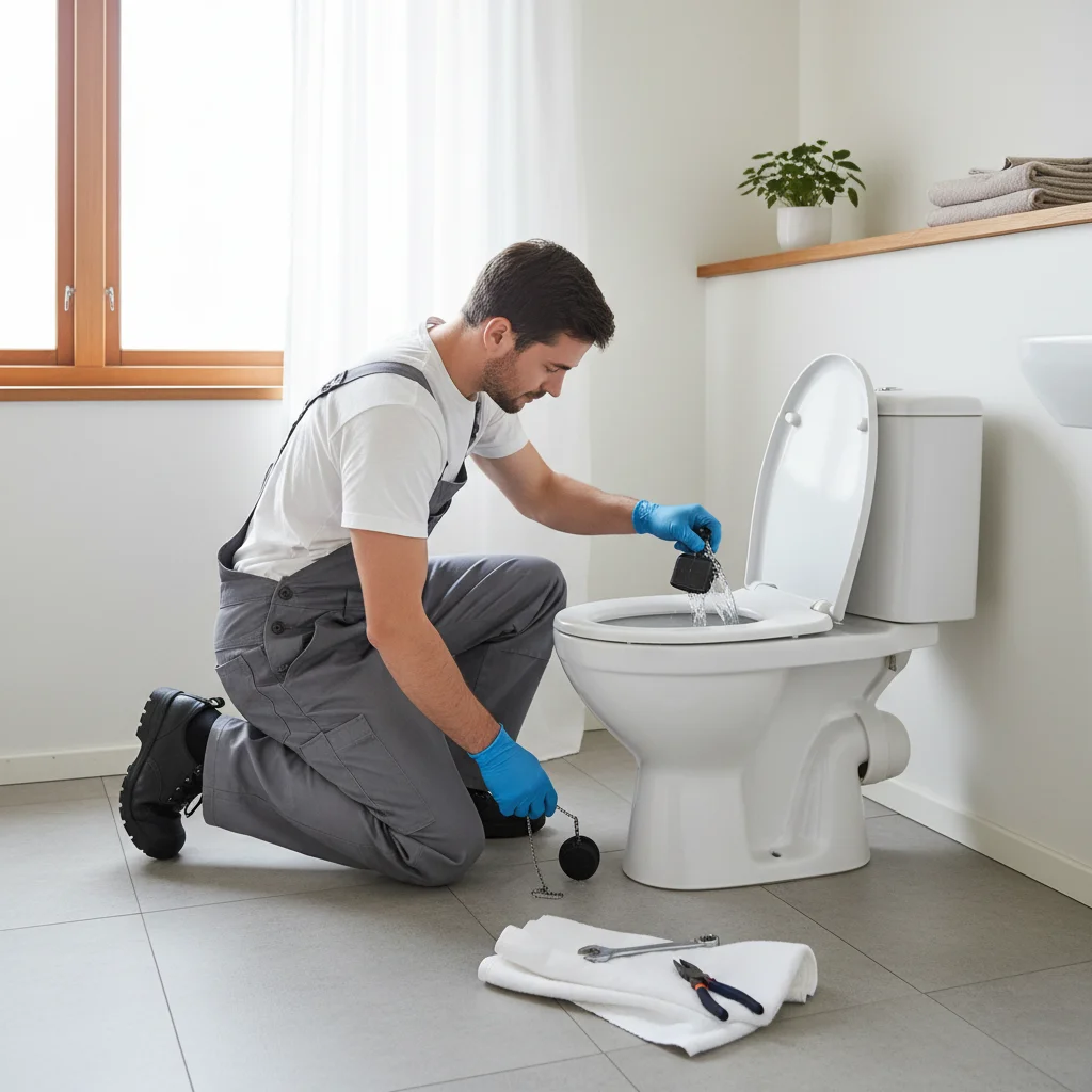 Öppen toalettcistern som visar flottör och fyllningsventil