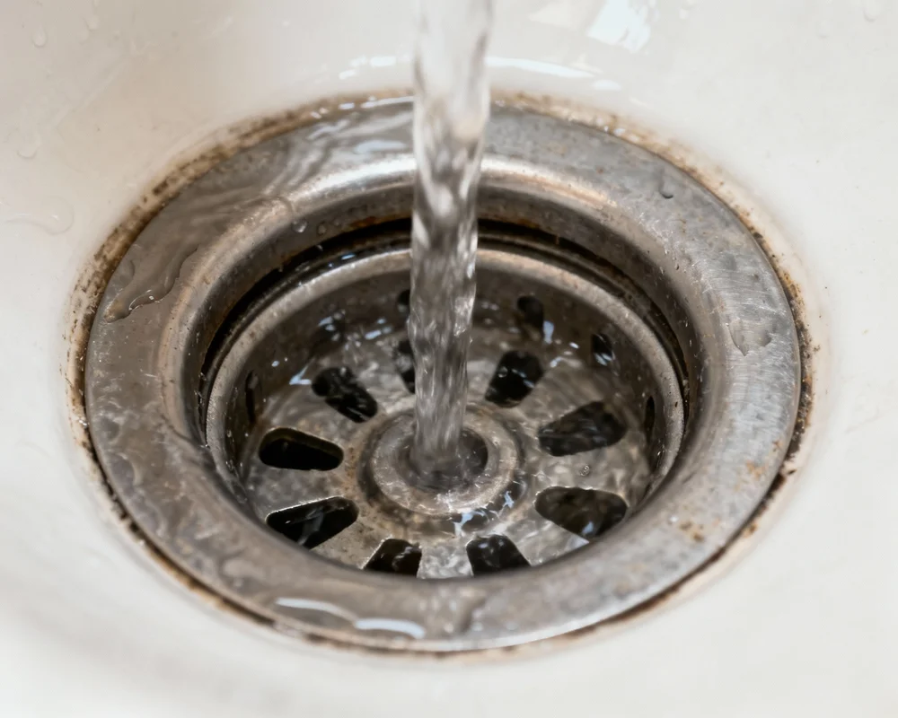 Rent avlopp med vatten som rinner fritt