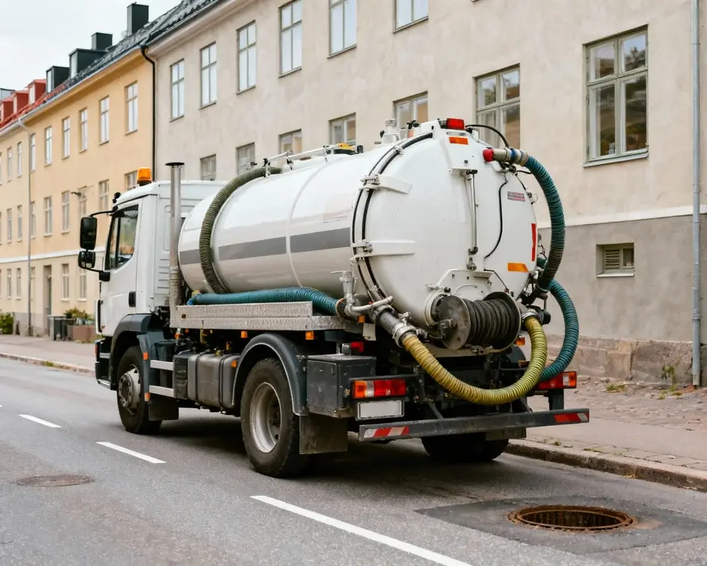 Spolbil vid avloppsspolning