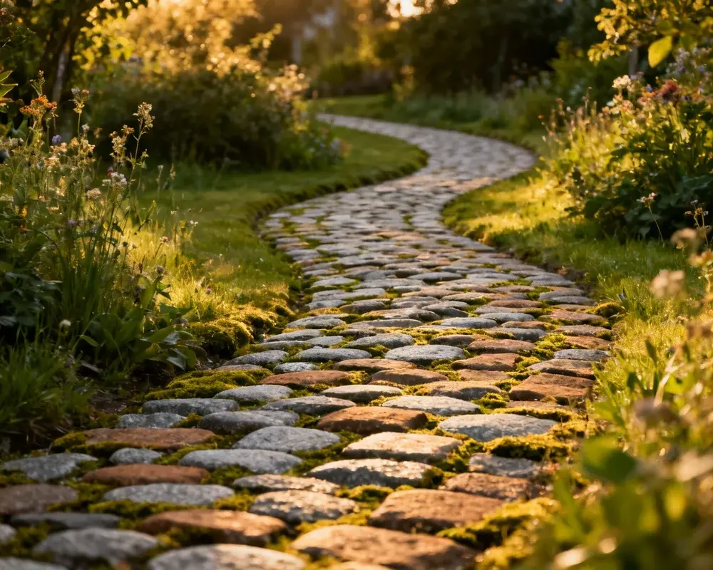 Trädgårdsgång i natursten