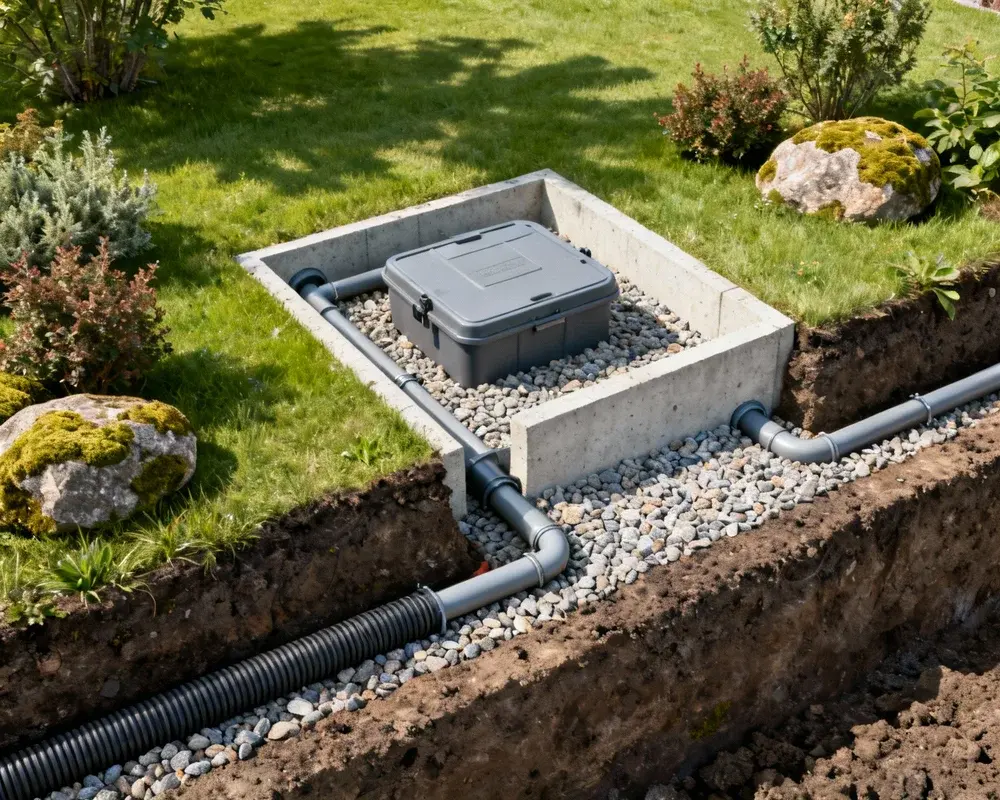 Diagram av trekammarbrunn med infiltrationsanläggning