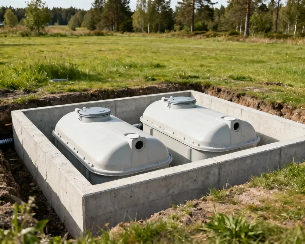 Tvåkammarbrunn för enskilt avlopp