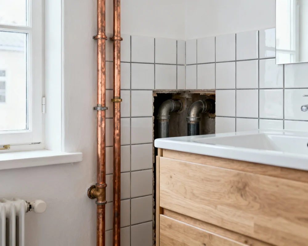 Jämförelse mellan utanpåliggande och inbyggda rör i badrum