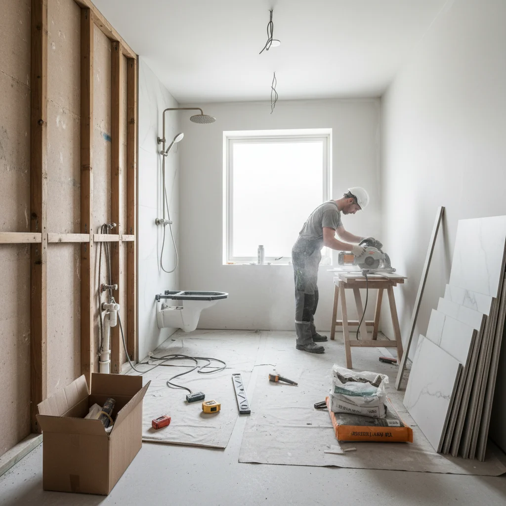 Detaljbild på en modern badrumskommod med handfat och blandare