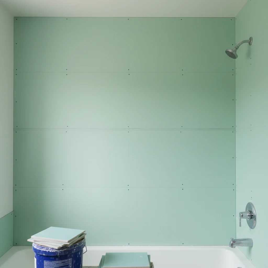 Ett färdigkaklat badrum med våtrumsgips som underlag