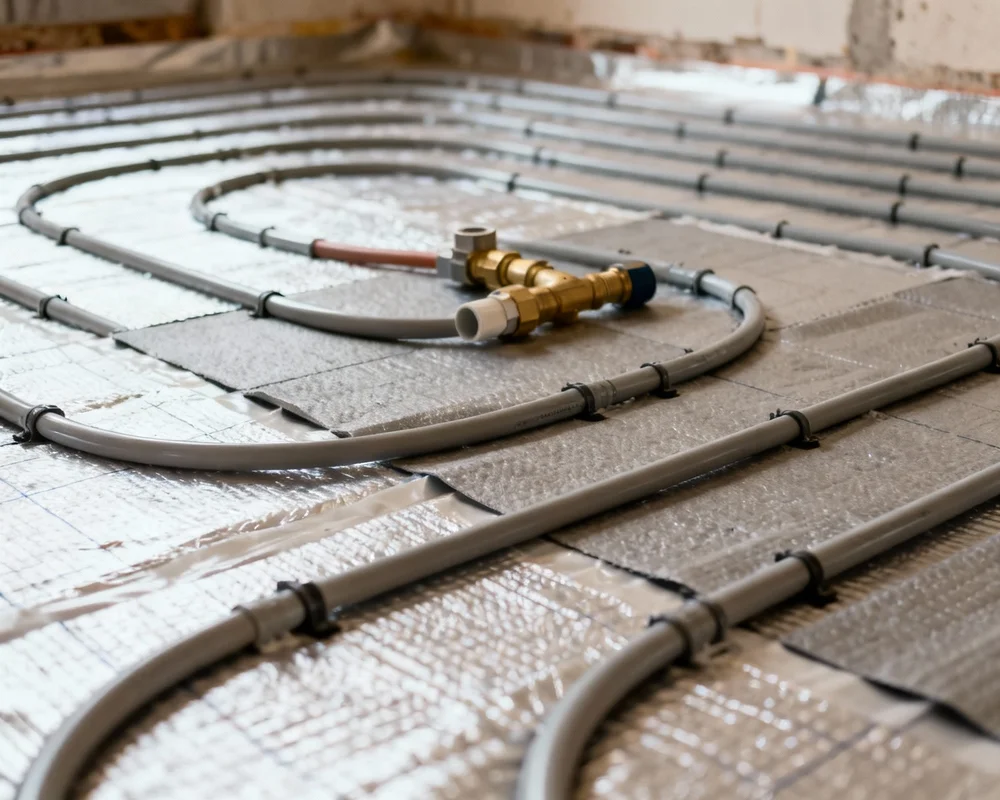 Vattenburen golvvärme installation med rör