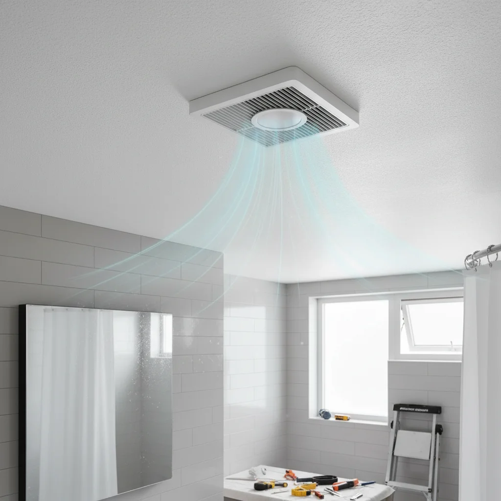 Modern badrumsfläkt monterad i tak