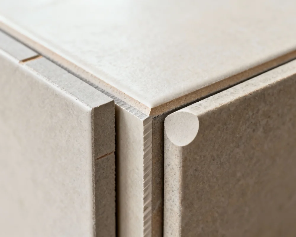 Olika typer av hörnlister för kakel: L-profil, rundad list och plastprofil