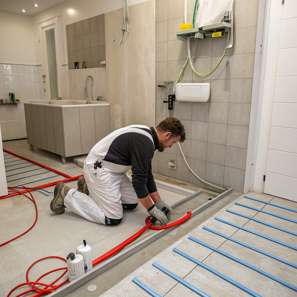 Installation av isolering för golvvärme i badrum