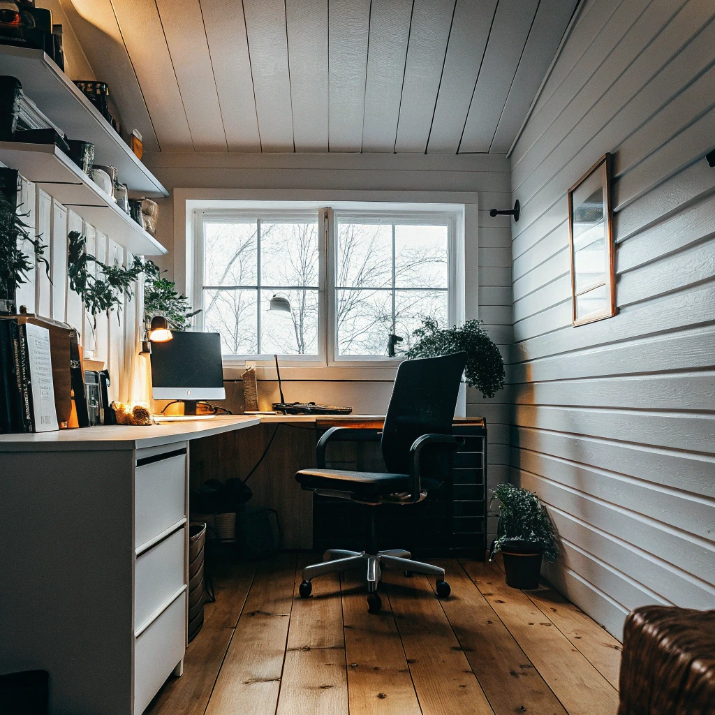 Källare efter renovering - ljust och modernt hemmakontor