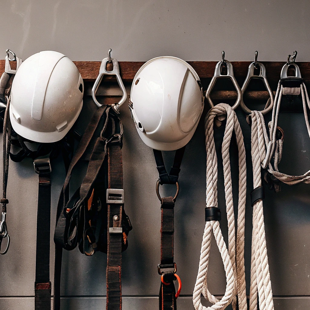 Professionella hantverkare med säkerhetsutrustning vid fasadrenovering